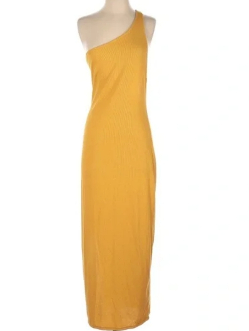Free People One-Shoulder Mustard Ribbed Midi Dress